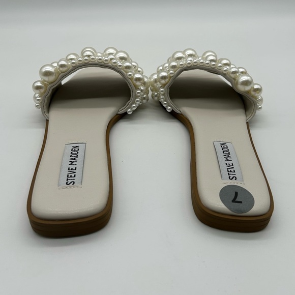 Steve Madden Beaded Sandals Women’s Size 7M Faux Pearl Vegan Bridal Flats NWOB - Picture 6 of 9